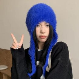 Berets Autumn Soft Glutinous Imitation Mink Fleece Knitted Ear Protection Caps Versatile Solid Colour Cold And Warm Lei Feng Hat