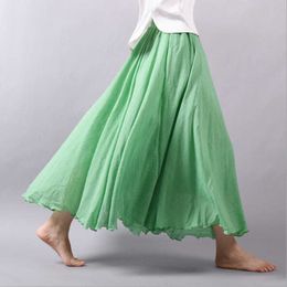 Skirts 14 Colours Linen Maxi Skirt Pleated Vintage Boho Maxi Long Casual Cotton Beach Skirt Empire A-Line Linen Skirt Ladies Clothing good P230420