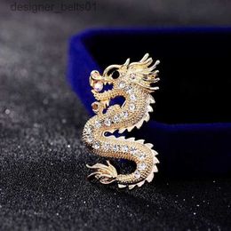 Pins Brooches Gold Color Dragon Brooch Pin for Men Chinoiserie Brooch Punk Jewelry Clothing AccessoriesL231120