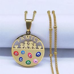 Pendant Necklaces Family Dad Mom Gilr Boy Stainless Steel Greek Eye Charms Necklace Women Gold Color Islam Jewelry Ojo Turco N5222S07