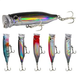 Fishing Hooks Popper Lures Hard Topwater Artificial Floating Bait 7cm 9.4g Wobblers 3D Eyes Tackle Goods for Sea Accessories 231118