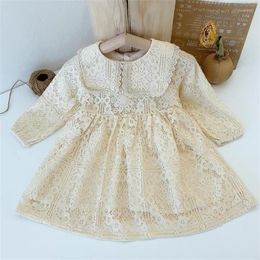 Girl Dresses Big Lapel Collar Toddler Baby Girls Birthday Baptism Embroidered Princess Party Gown Long Sleeve Infant Kids Lace Dress