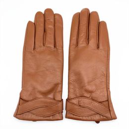 Five Fingers Gloves Imported Sheepskin Female Thermal Plush Lined Winter Driving Real Leather Women L213NC