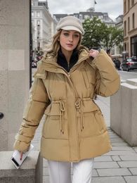 Womens Down Parkas Puffer Winter Jacket Zipper Loose Thick Coat Hooded Park Warm Cotton Apron White Black 231118