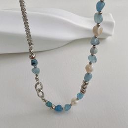 Choker Aesthetic Blue Natural Stone Mix Freshwater Pearl Necklaces Summer Irregular On The Neck Beads Exquisite Trend Jewellery