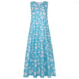 Casual Dresses 2023 Vest For Women Little Daisy Print Fashion Sleeveless V-collar Loose Boho Maxi Dress Ankle-Length Holiday
