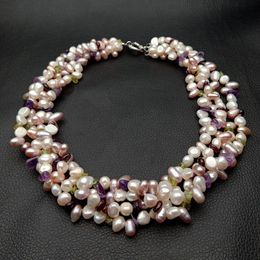 Strands Strings YYGEM 4 Strands 19'' Pearl Prehnite Amethyst Garnet Necklace 230419