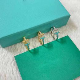 Tiffanyhsqrings Jewellery T S925 Sterling Silver Blue Dropped Enamel Double T Ring Tee Open Ring Friend Gift