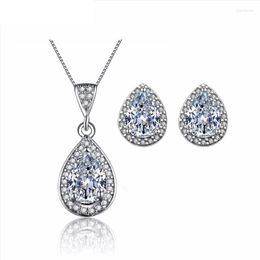 Necklace Earrings Set Water Drop CZ Wedding For Brides White Gold Colour Earring Sets Parure Bijoux ASM019
