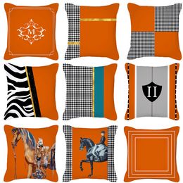 Orange Pillowcase Pillow Cover Cushion Cover Seat Cover Home Supplies Black and White Plaid Ins Pillows Cover