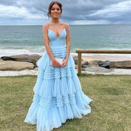 Charming Ruffles Pleat Prom Dresses Spaghetti Strap Puffy Graduation Party Gowns With Slit Glitter Tulle Teen Girls Special Ocn Dress 2023 326 326