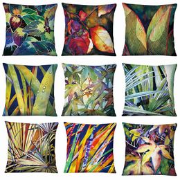 Pillow Summer Green Plants Beautiful Leaves Pineapple Cartoon Painting Back Cover Office Sofa Pillowcase Customizable