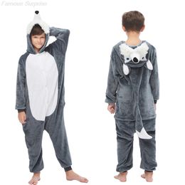 PAJAMAS Dzieci piżamy jednorożca piżama zwierzę zwierzę Kigurumi Wolf kostium kreskówkowy Anime Cosplay Ubrania dla dzieci chłopiec zima ciepłe bEARY 231120