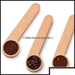 Spoons Flatware Kitchen Dining Bar Home Garden Spoon Wood Coffee Scoop With Bag Clip Tablespoon Solid Beech Wooden Mea Dhdry