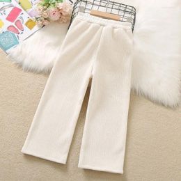 Trousers Children's Wide-Leg Pants Autumn Winter Girls Loose Casual Corduroy Ankle Length Big Kids Straight 4-14 Years