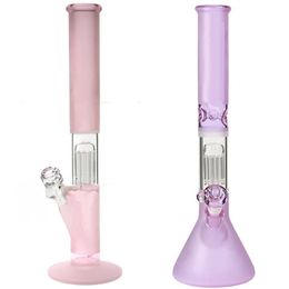 Vintage PREMIUM PURE Glass Bong Water Hookah PURPLE PINK FROST Sandblasted 14inch 18inch 10 Arm Original Glass Factory made can put customer logo by DHL UPS CNE