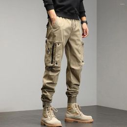 Men's Pants Khaki Cargo Men Dstring Ankle Length 9 Part Trousers Streetwear Fashion Cotton Casual Work Military