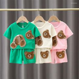 Clothing Sets Baby Girls Boys Clothes Toddler Bear Sticker Loungewear Kids Short Sleeve Top And Shorts Bottom Summer 2Pcs Set Children