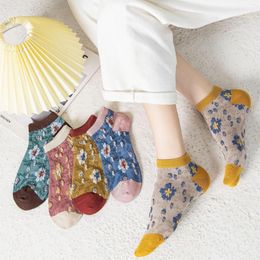 Women Socks Vintage Boat Cotton Floral Ladies Short Tube Ankle