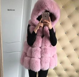 Women's Fur Faux Fur Winter Women's fur Jacket Faux Fox Fur Vest Coat Fashion Hooded Fur Waistcoat Warm Outerwear S-4XL 231118