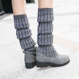 lady Women's Sock Boots Spring Autumn Thigh High Boots Woman Knitting Weave Wool Long Boot Over Knee Elastic Boots Wedges Bottes