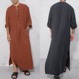 Ethnic Clothing Men Islamic Arabic Long Sleeve Shirts Robes Men's Fashion Muslim Kaftan Jubba Thobe Tops With Pockets