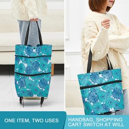 Storage Bags Household Portable Folding Roller Shopping Bag Basket Non-Woven Pouch Blue Picnic Foldable Reusable Eco Large With Wheels