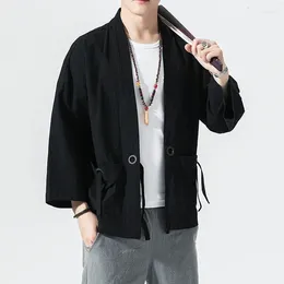 Men's Jackets 2023 Summer Harajuku Men Sun Protection Clothing Kimono Casual Male Open Stitch Solid Chinese Style Mens Jacket Outwear