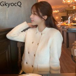 Women's Jackets GkyocQ Korea Chic Fall And Winter French Senior Sense Lapel Collar Double-breasted Loose Versatile Long-sleeved Knitted