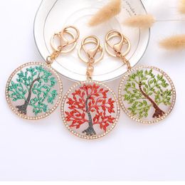 Keychains XDPQQ European And American Fashion Tree Of Life Colour Rhinestone Hollow Shape Keychain Creative Birthday Party Gift Miri22