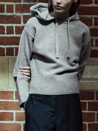 Women's Hoodies Casual Knitted Sweatshirt With Drawstring Hood Long Sleeve Rib Trim Hooded Pullovers Streetwear Vintage Knitwears Female