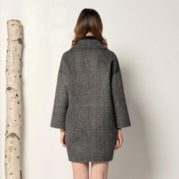 Women's Wool & Blends Women Plaid Real Coat Korean Houndstooth Jacket Long Elegant Ladies Coats Andjackets Abrigo Mujer 2023 F206 KJ4282