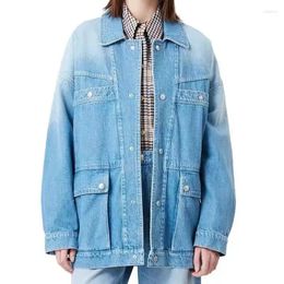 Women's Jackets Denim Jacket For Women Autumn Large Patch Pocket Lapel Top