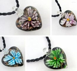 Pendant Necklaces Wholesale 4pcs Handmade Murano Lampwork Glass Flower LL31