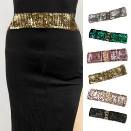 Belts Women Cummerbund Sequins Shiny Wide Good Elasticity Exquisite Buckle Rectangle Bright Color Dress Belt Fashion Accessory