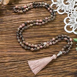 Strands Strings 8mm Natural Black Line Rhodochrosite Beads Knotted Necklace Meditation Yoga Blessing Rosary Jewellery 108 Japamala Banquet Pendant 230419