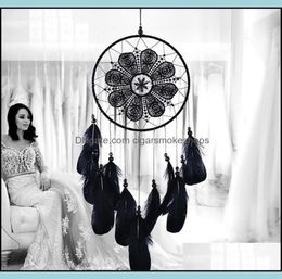 Arts And Crafts Arts Gifts Home Garden Black Dreamcatcher Handmade Wind Chimes Room Diy Hanging Pendant Feather Bead Dream Catch7623993