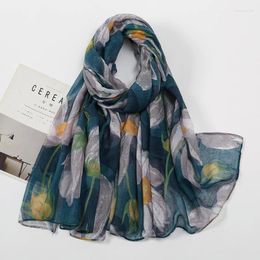 Scarves Printed Viscose Cotton Foulard Femme Scarf Floral Muslim Hijabs For Woman Long Thin Shawls And Wraps Travel Sunscreen Stoles