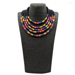 Choker Multilayer Tribal Earrings Set Colourful Rope Weave African Necklaces Woven Chunky Bib Statement Torque Clasps Necklace