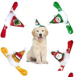 Dog Apparel 4 Colours Dog Apparel Christmas Cap For Small Medium Dogs Cats Adjustable Elastic Rope Pets Headwear Party Headband Pet Acc Dh0Jh