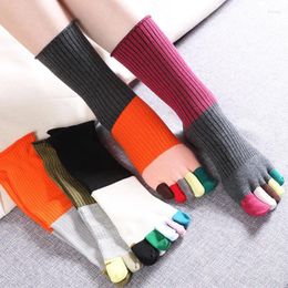 Women Socks Long Slouth With Fingers Japanese Style Happy Loose Sock Cotton Colored Toes High Elastic Top Female Fashions