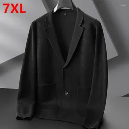 Men's Sweaters Autumn Plus Size Cardigan Knitted Coat Casual Top Suit Collar Sweater Black Fashion 130kg 7xl 6XL Men