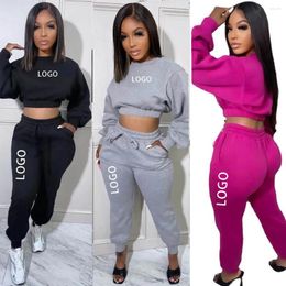 Women's Two Piece Pants Winter Activewear Fleece Womens Jogging 2 Crop Top Set For Women Sweat Suit Tracksuits Sweatsuit Fitness