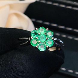 Cluster Rings Flower Ring Emerald Natural Real 925 Sterling Silver 3mm 7pcs Fine Jewelry