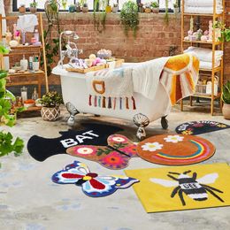 Carpet Mexico Style Tufted Bee Butterfly Mat Irregular Rug Cozy Warm Room Fluffy Soft Absorbent Slip resistant Floor 50x80 231118