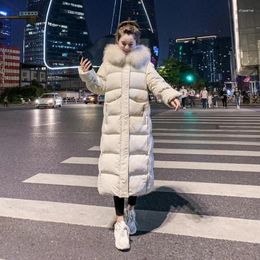 Women's Trench Coats Unavailable Winter Women Long Quilted Coat Hooded Warm Puffer Bubble Fur Jackets Korean Thick Down Parkas Overcoat 2023