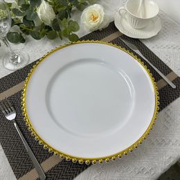 harger Plates White Plastic Tray Round Dishes With Gold Edge 13 Inches Acrylic Decorative Dining Plate For Table Setting