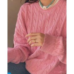 in the Early Autumn of Ralph's Little Horse Embroidery American Fried Dough Twists Sweater Loose Pink Knit Girl1