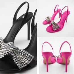 Sandals Summer New Women's Shoes Bright Bow High Heel Sandals Stiletto Rhinestones Sexy Slingback Casual Style Ladies High Heels 230322