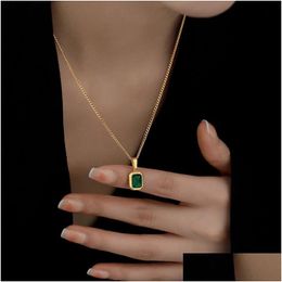 Pendant Necklaces Retro Square Green Zircon Pendant Necklace For Women Titanium Steel Girls Wedding Engagement Jewellery Drop Dhgarden Ot1Tm